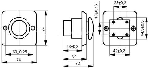 Рис.1. Габаритный чертеж переключателя ПКЕ-112(122)-1