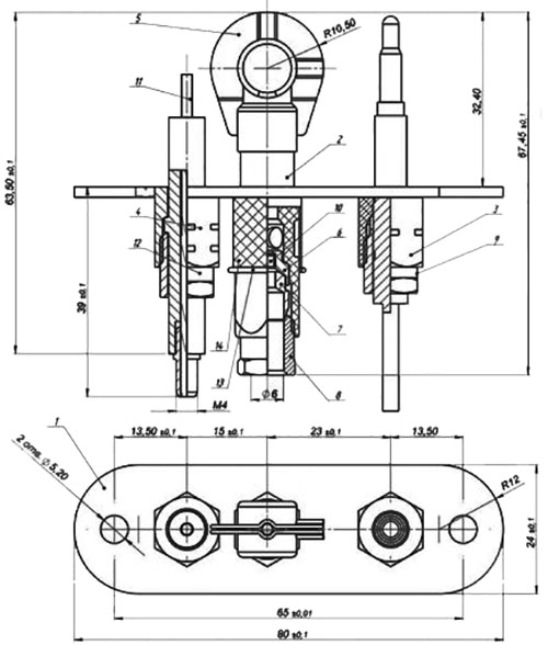 Рис.1. Габаритный чертеж запальной горелки ЗГ-Д-ОВ серия 1443-130